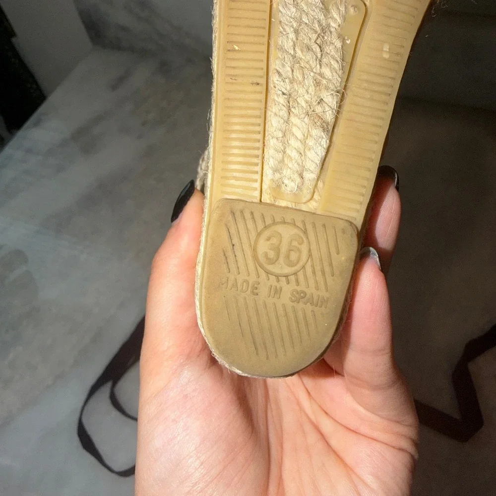 Tory‎ Burch Navy Geometric Logo Canvas Ankle Tie Espadrille Wedge Sandals 36